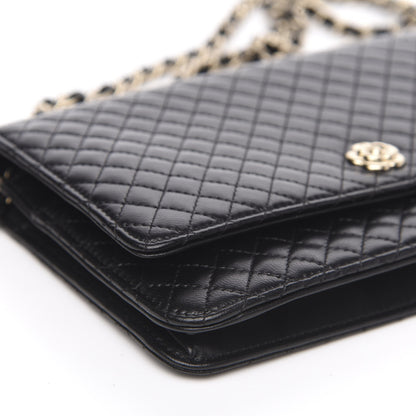 Chanel Lambskin Quilted Camellia Wallet On Chain WOC Black 9 of 12