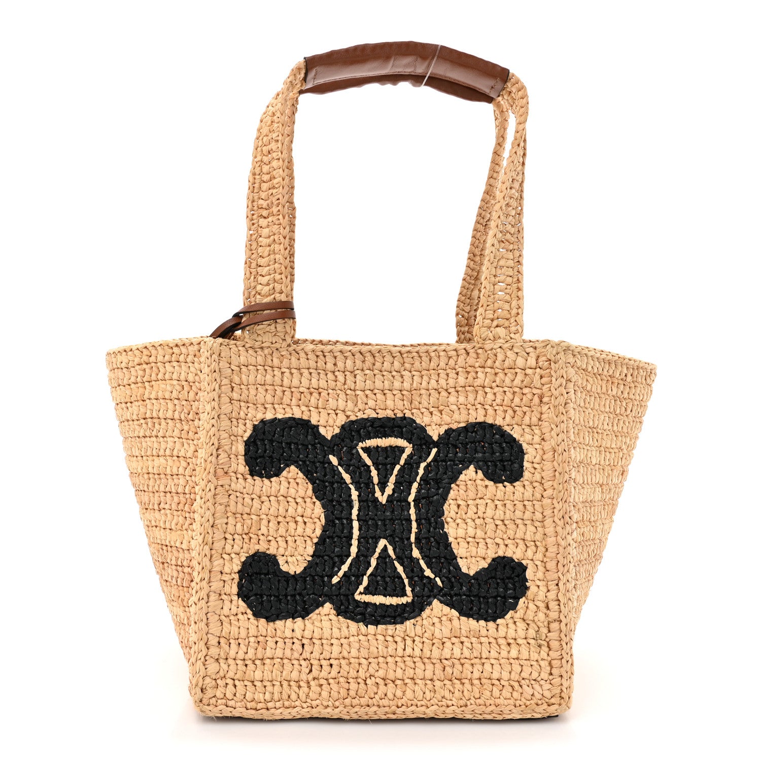 Celine Raffia Calfskin Triomphe Cube Tote Natural Black 1 of 13