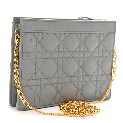 Christian Dior Calfskin Cannage Caro Zipped Pouch With Chain Grey 4 of 12