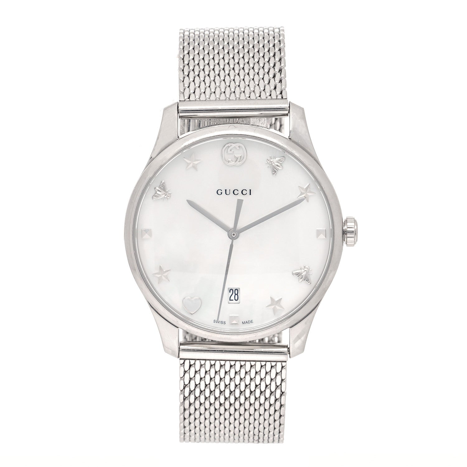 Gucci Stainless Steel Mother of Pearl 36mm G-Timeless Charm Quartz Watch 1 of 4