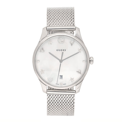 Gucci Stainless Steel Mother of Pearl 36mm G-Timeless Charm Quartz Watch 1 of 4