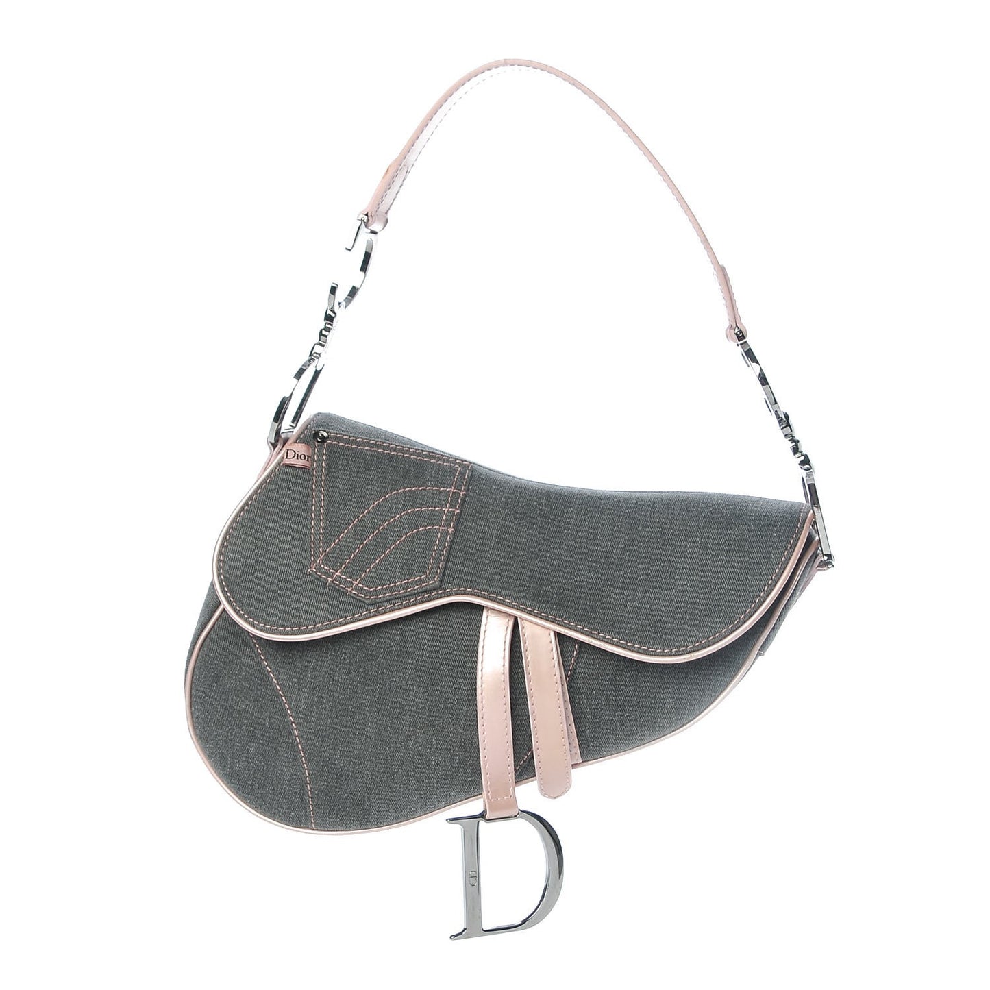 Patent Denim Jeans Saddle Bag Grey Pink