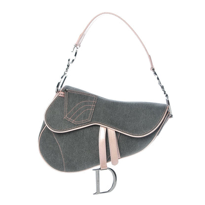 Christian Dior Patent Denim Jeans Saddle Bag Grey Pink 1 of 8