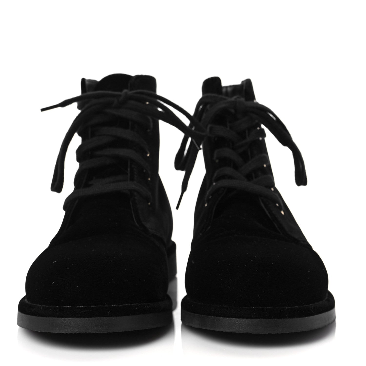Chanel Velvet CC Lace Up Boots 37 Black 2 of 6