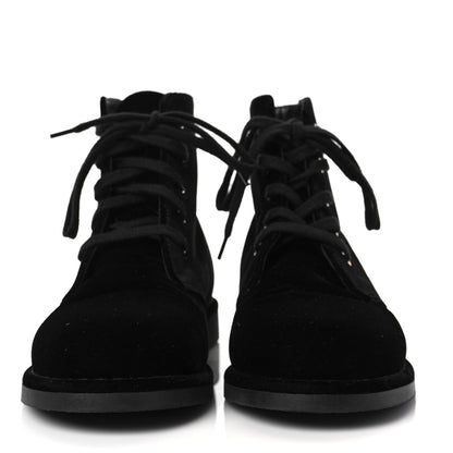 Chanel Velvet CC Lace Up Boots 37 Black 2 of 6