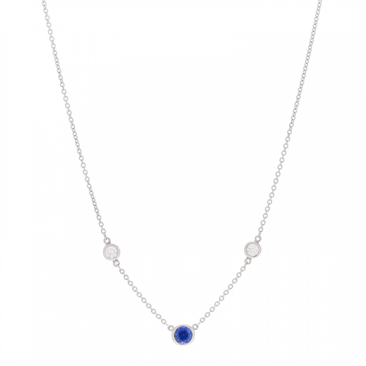 Tiffany Platinum Diamond Blue Sapphire Color by the Yard Necklace 1 of 5