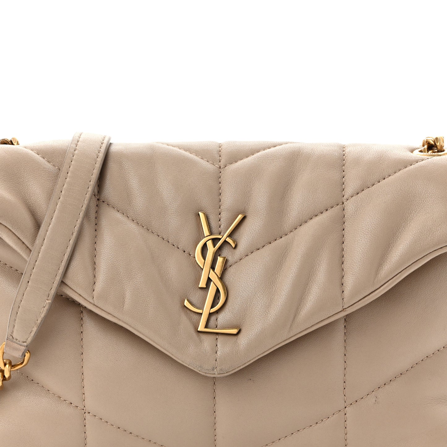 Lambskin Quilted Toy Loulou Puffer Monogram Chain Satchel Nude Powder