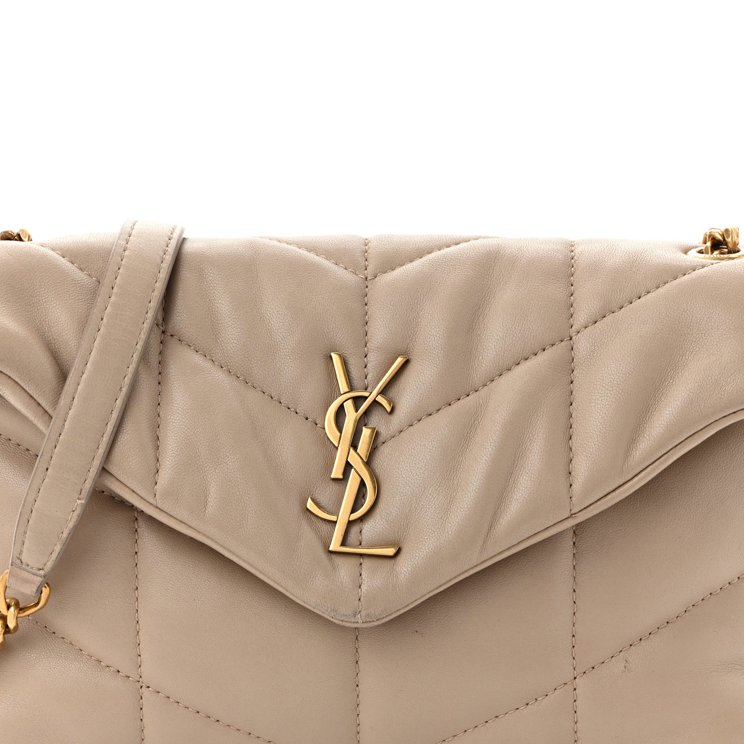Saint Laurent Lambskin Quilted Toy Loulou Puffer Monogram Chain Satchel Nude Powder 8 of 10