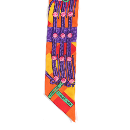 Hermes Silk Brandebourgs Twilly Orange Bouton D'Or Violet 4 of 4