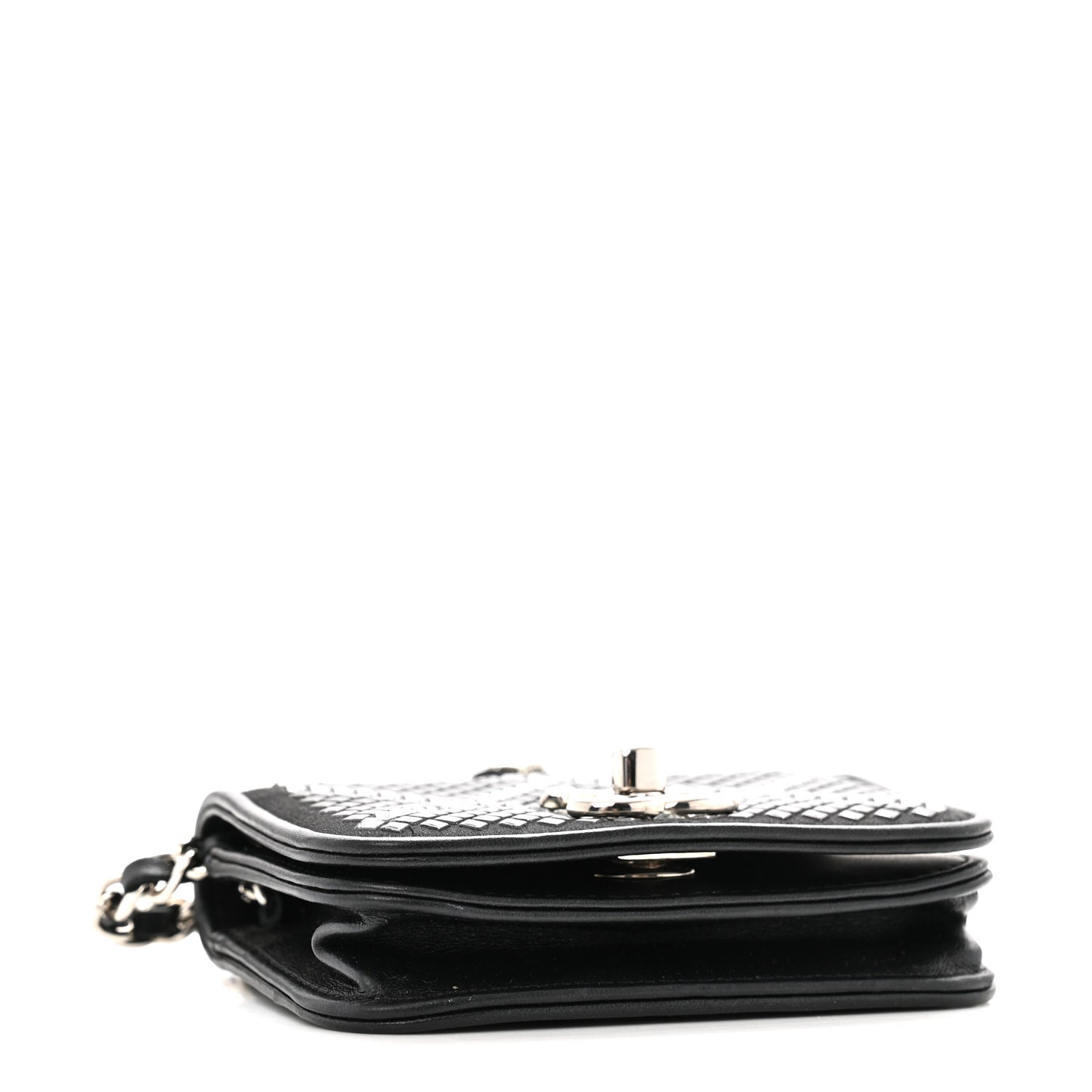 Lambskin Crystal Quilted Mini Chain Belt Bag Black
