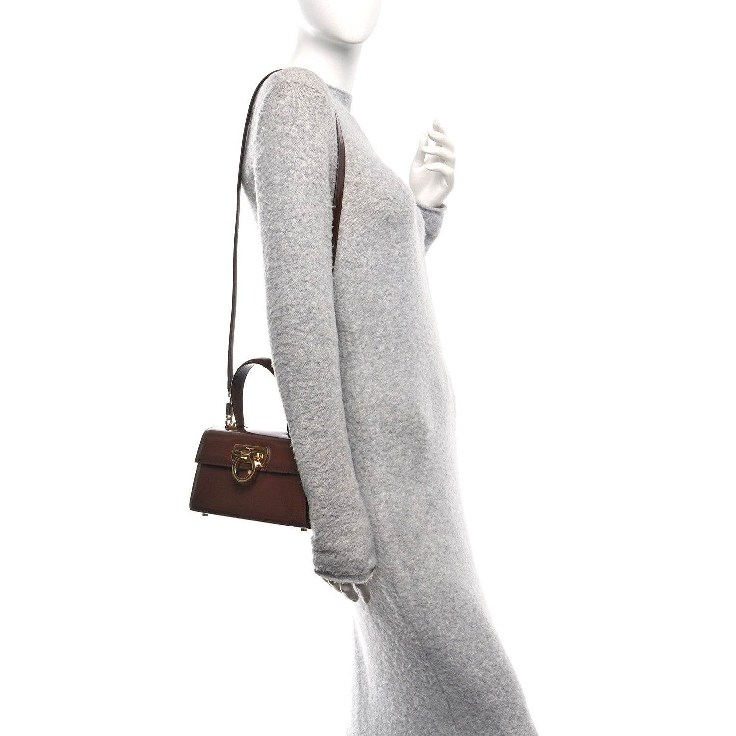 Salvatore Ferragamo Brushed Off Calfskin Mini Iconic Top Handle