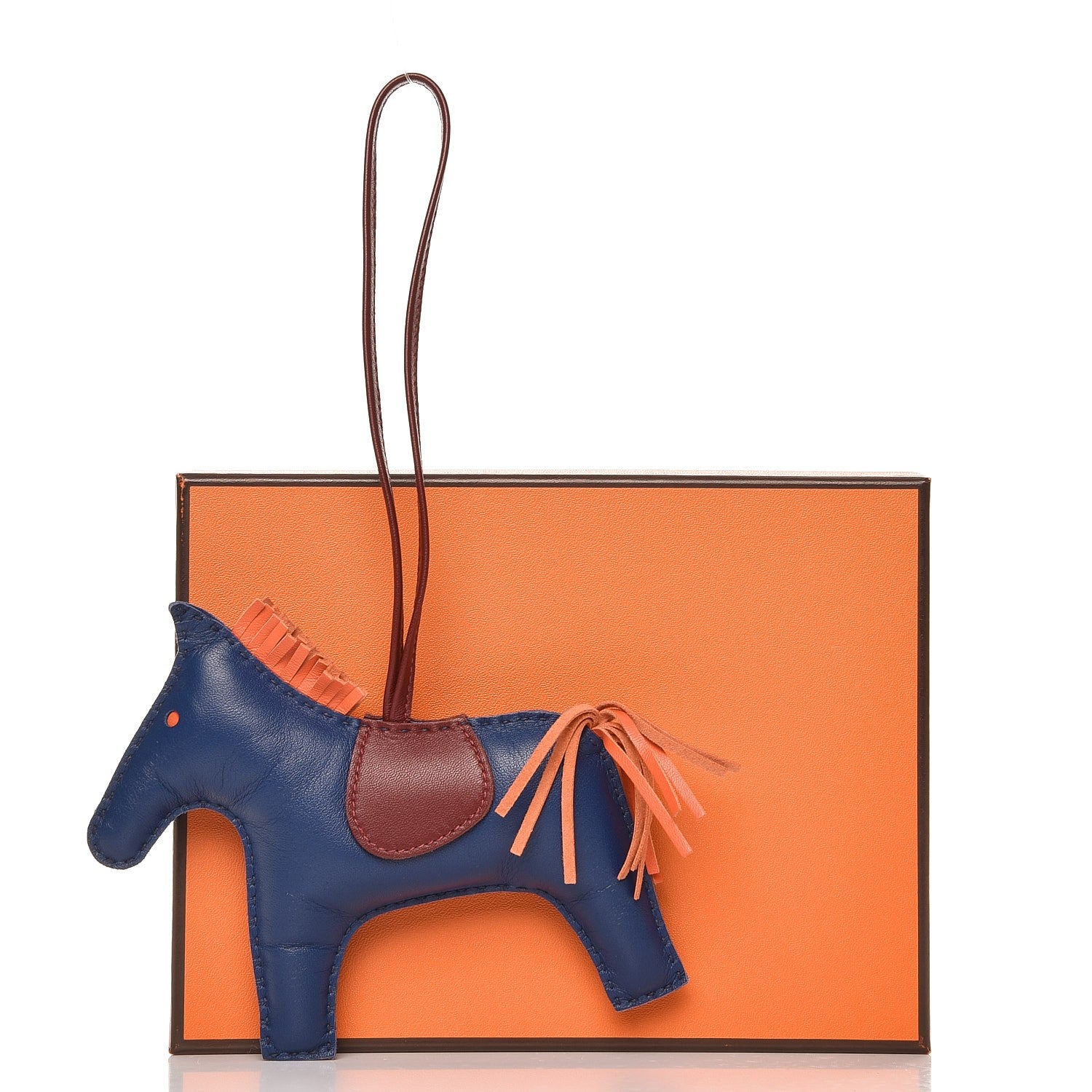 Hermes Milo Lambskin Grigri Rodeo Horse Bag Charm GM Bleu de Malte Rouge H Orange Poppy 4 of 4