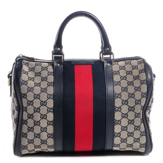 Monogram Selleria Calfskin Vintage Web Medium Boston Beige Blue