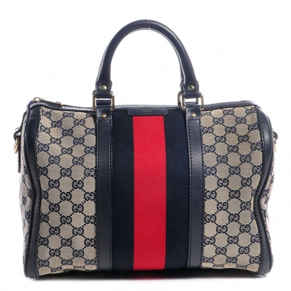 Gucci Monogram Selleria Calfskin Vintage Web Medium Boston Beige Blue 1 of 8