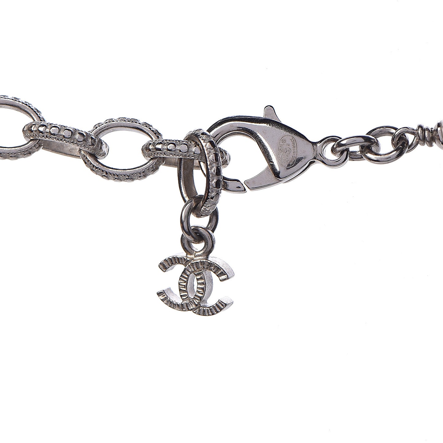 Metal Resin Pearl Star CC Necklace Silver