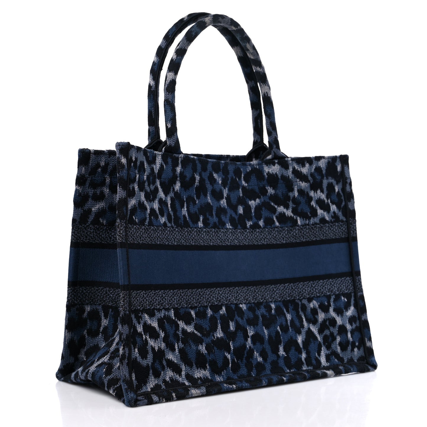 Canvas Mizza Embroidered Medium Leopard Book Tote Blue