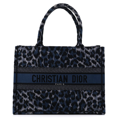 Christian Dior Canvas Mizza Embroidered Medium Leopard Book Tote Blue 1 of 10
