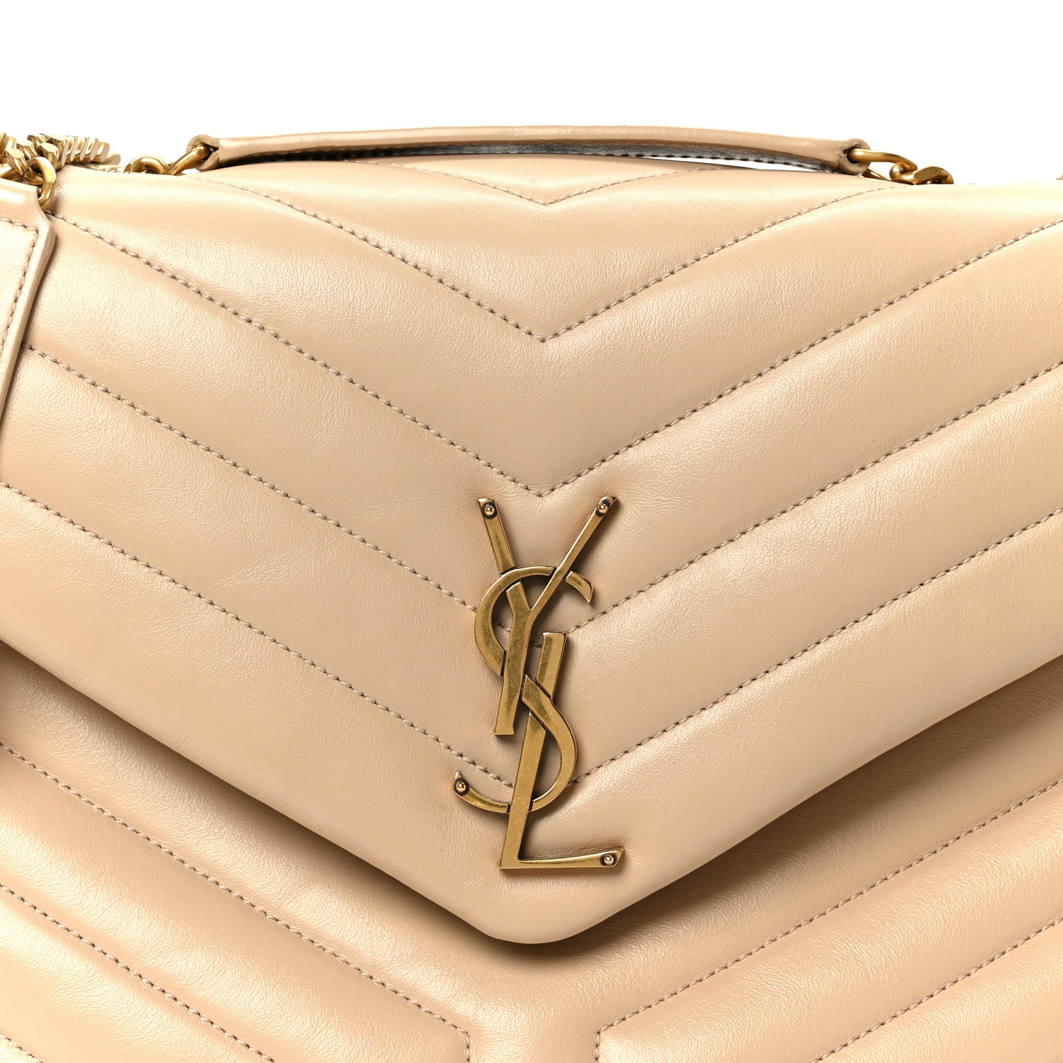 Saint Laurent Calfskin Y Quilted Monogram Medium Loulou Chain Satchel Dark Beige 9 of 11