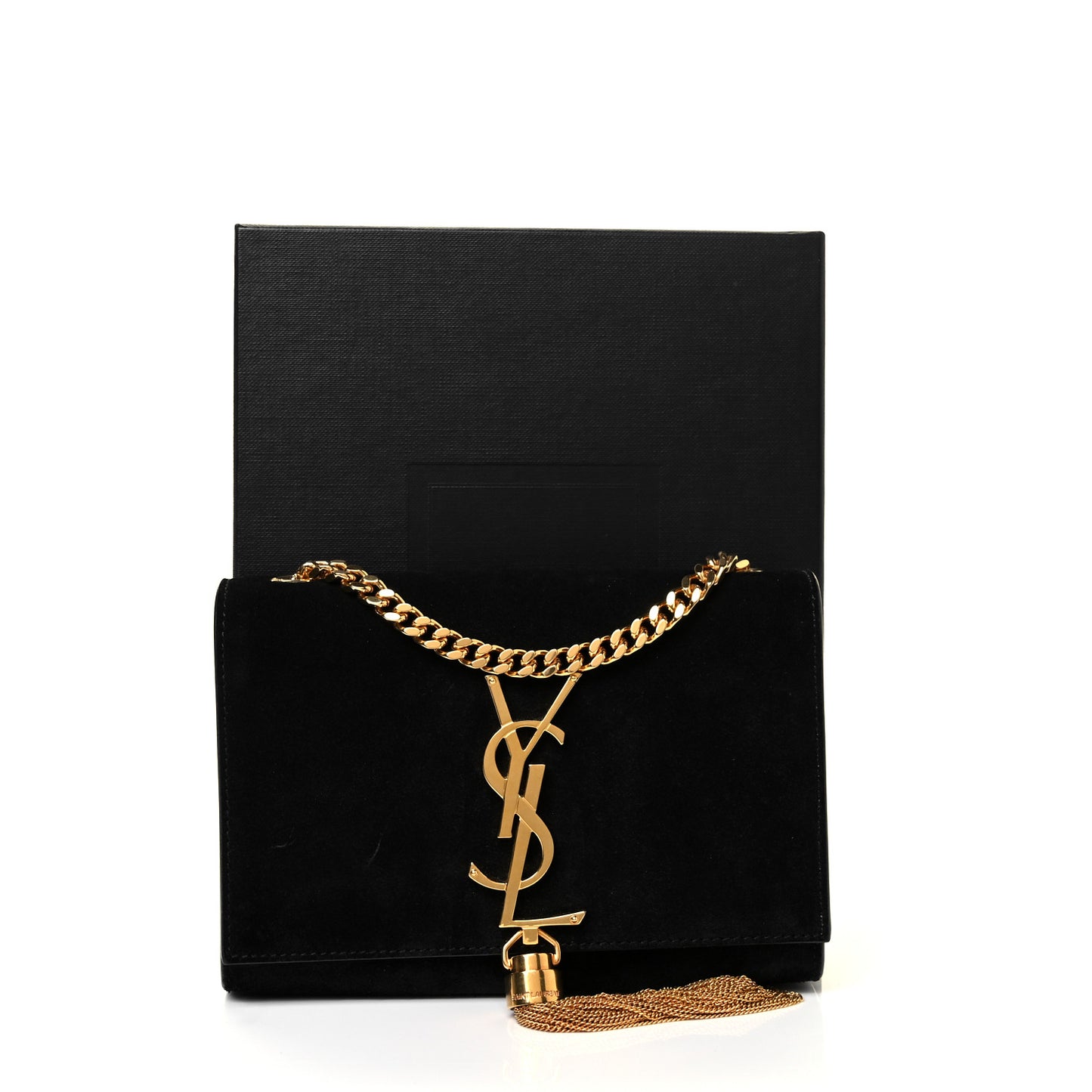 Suede Small Classic Monogram Kate Tassel Satchel Black