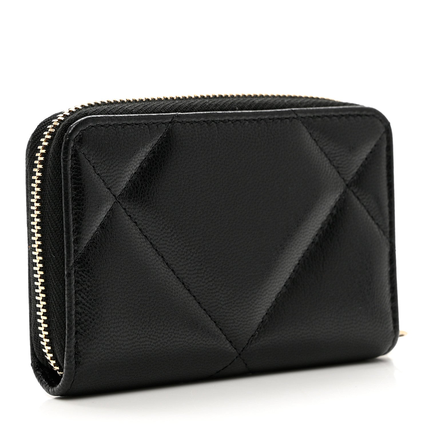 Chanel Shiny Goatskin Quilted Chanel 19 Zip Around Coin Purse Wallet Black 3 of 7
