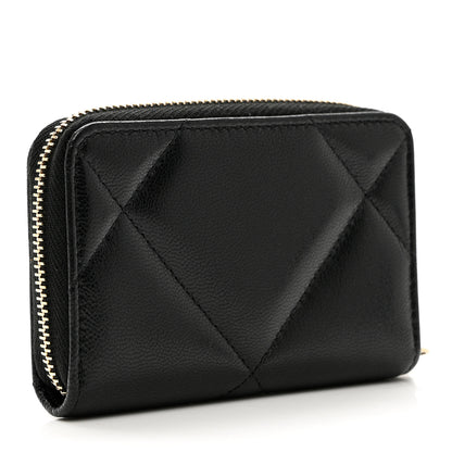 Chanel Shiny Goatskin Quilted Chanel 19 Zip Around Coin Purse Wallet Black 3 of 7