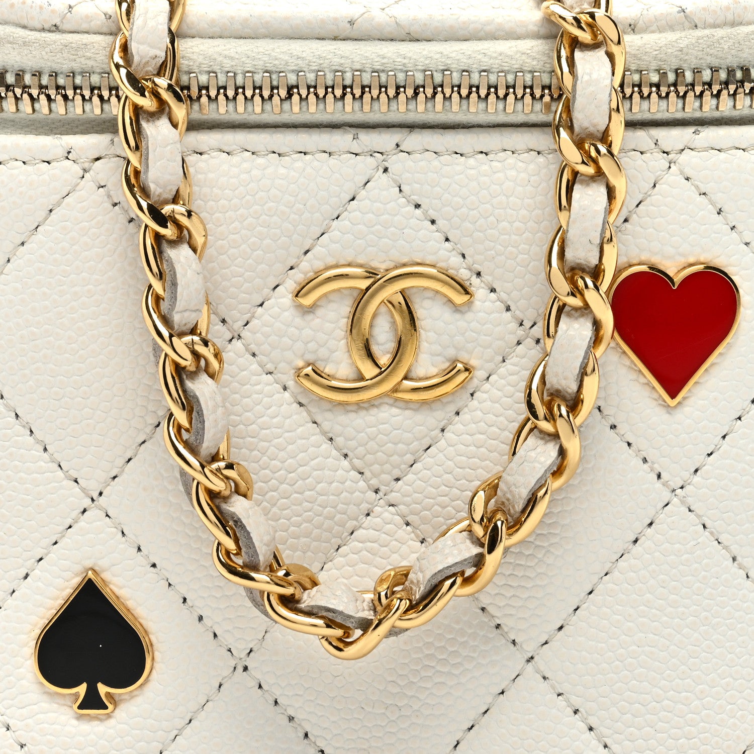 Chanel Caviar Quilted Enamel Coco Casino Mini Vanity Case With Chain White 9 of 12