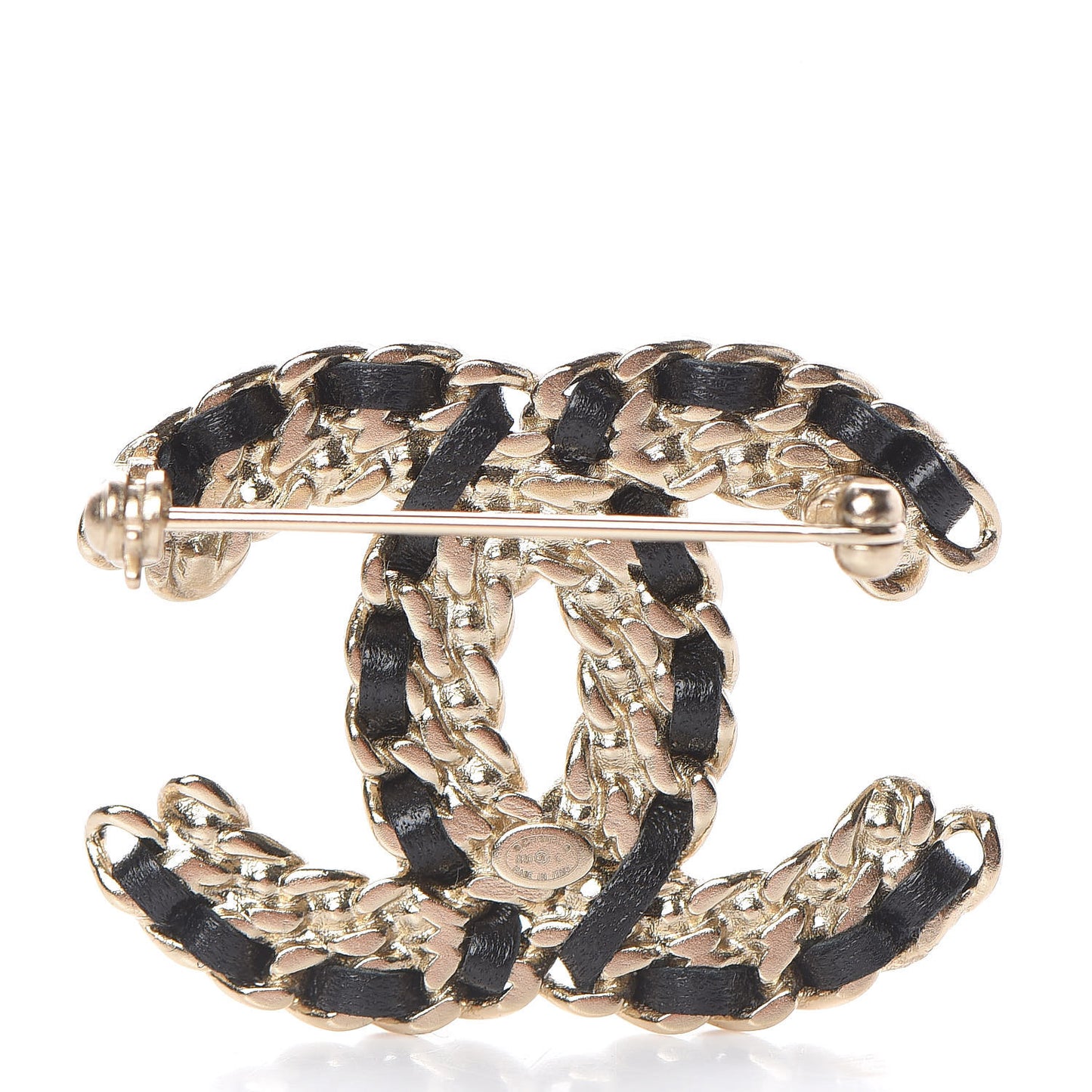 Lambskin Crystal CC Brooch Black Gold