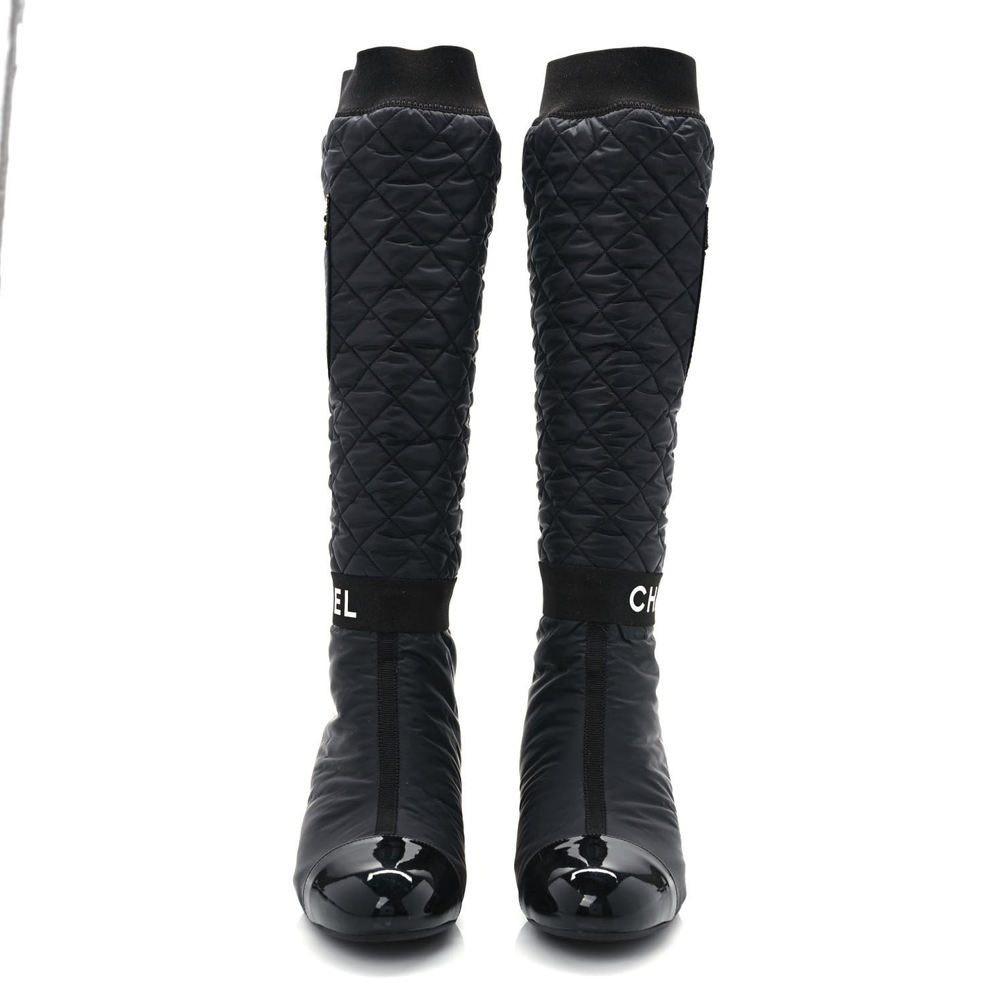 Mixed Fibers Lambskin Patent Calfskin Convertible High Boots 37 Black