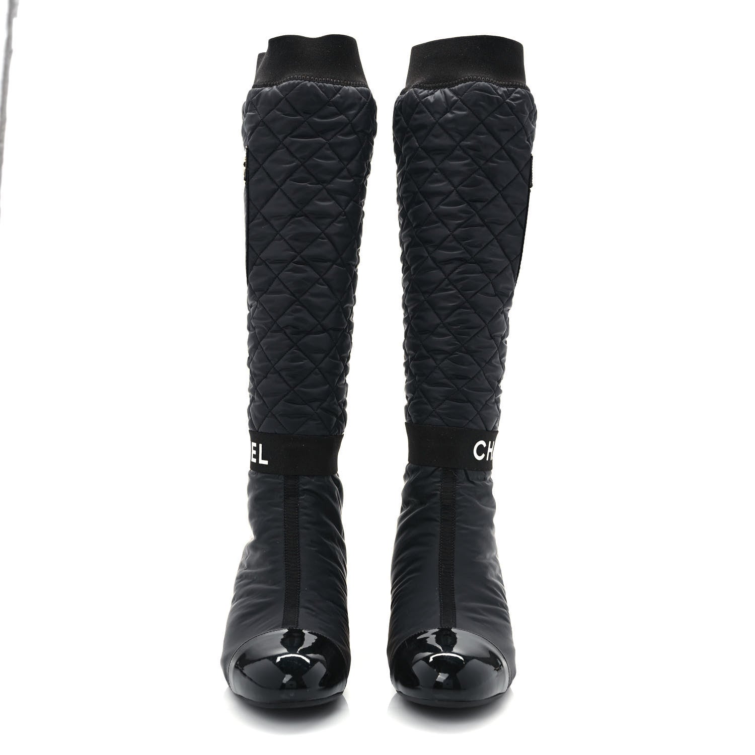 Chanel Mixed Fibers Lambskin Patent Calfskin Convertible High Boots 37 Black 2 of 8