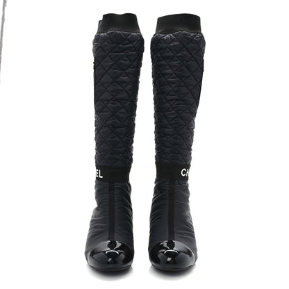Chanel Mixed Fibers Lambskin Patent Calfskin Convertible High Boots 37 Black 2 of 8