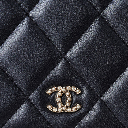 Chanel Iridescent Lambskin Quilted Pearl Wallet On Chain WOC Black 10 of 12