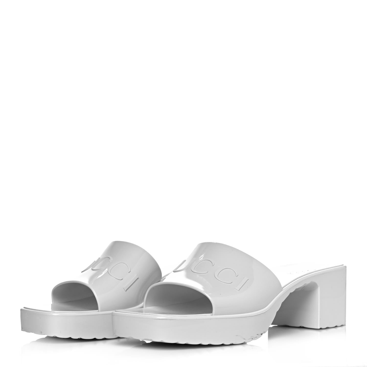 Gucci Rubber Gucci Logo Womens Platform 20/60mm Slide Sandals 41 Mystic White 3 of 9