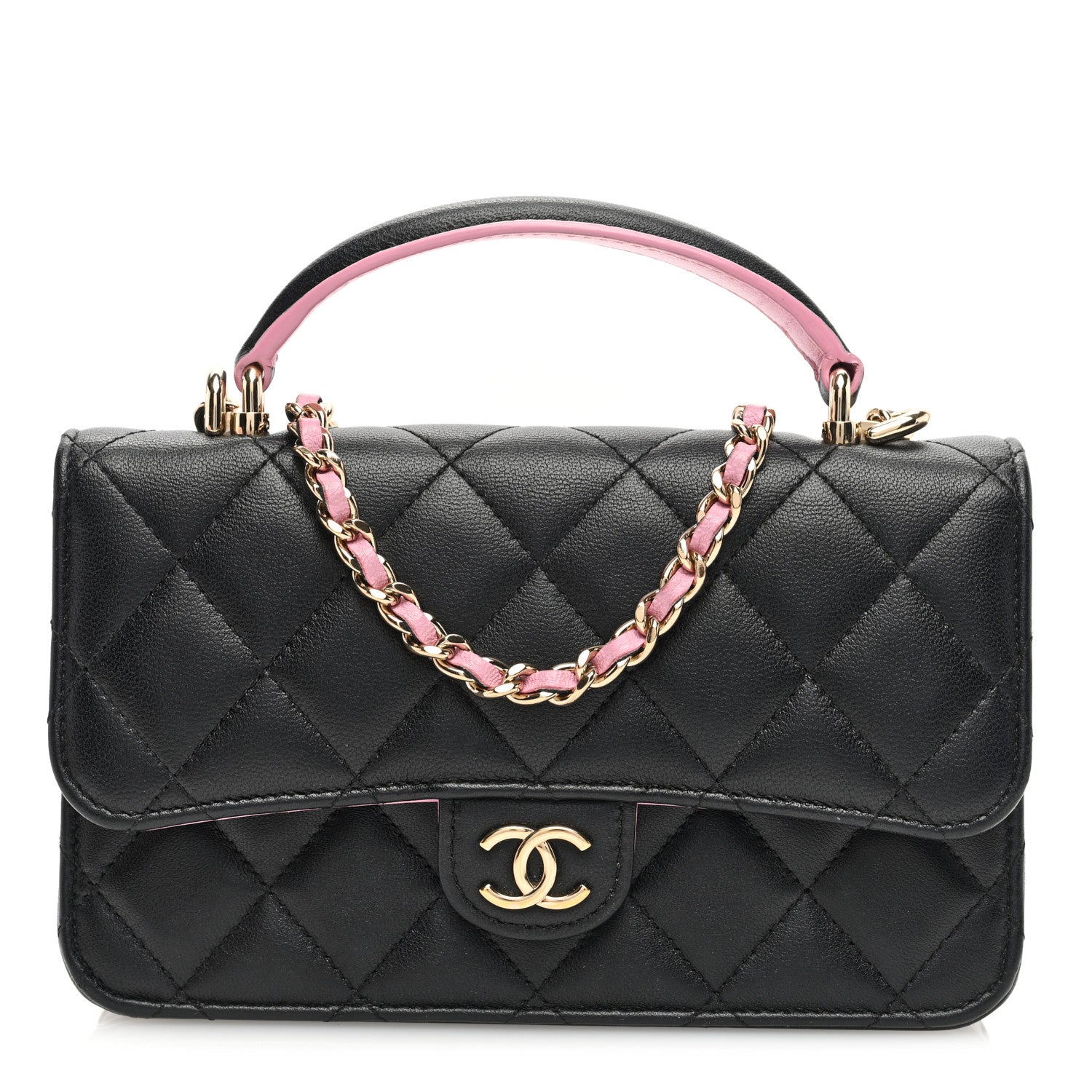 Chanel Lambskin Quilted Flap Phone Holder With Chain Black Lilac 1 of 10