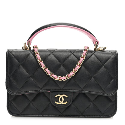 Chanel Lambskin Quilted Flap Phone Holder With Chain Black Lilac 1 of 10