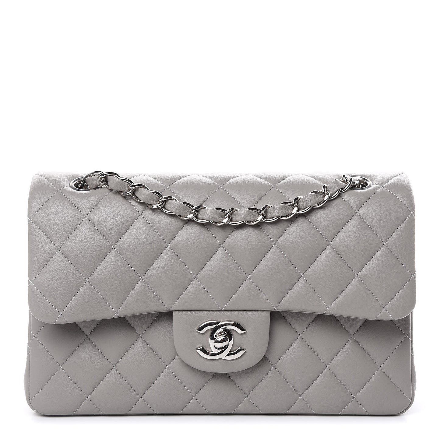 Lambskin Quilted Small Double Flap Grey