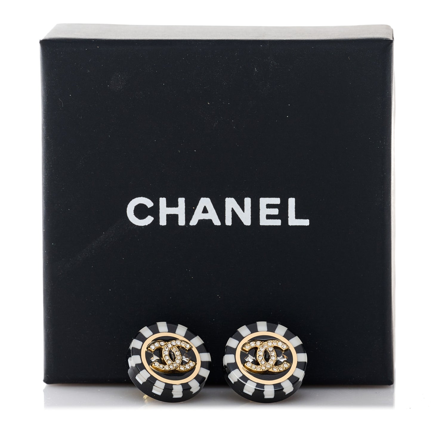 Resin Crystal CC Earrings Black White