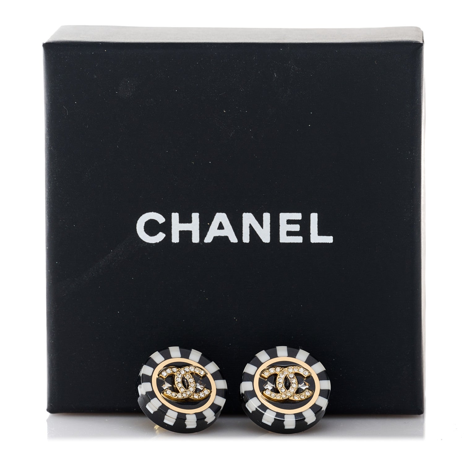 Chanel Resin Crystal CC Earrings Black White 5 of 5