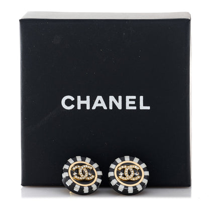 Chanel Resin Crystal CC Earrings Black White 5 of 5
