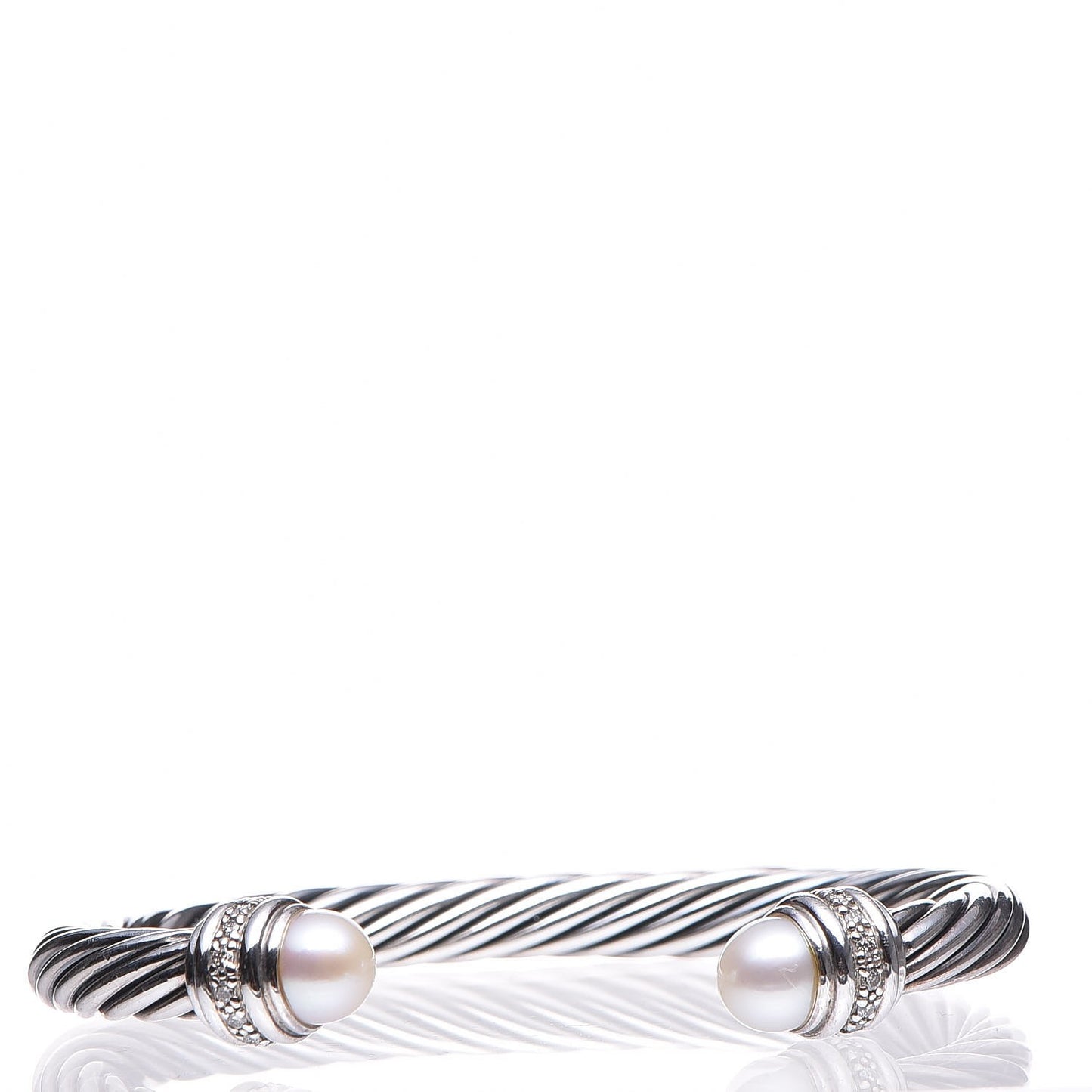 Sterling Silver Diamond Pearl 7mm Cable Classics Bracelet
