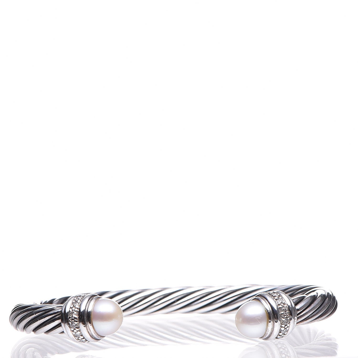 David Yurman Sterling Silver Diamond Pearl 7mm Cable Classics Bracelet 1 of 5