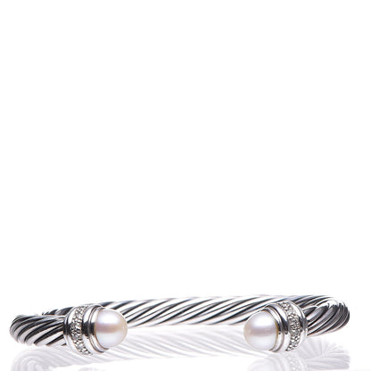 David Yurman Sterling Silver Diamond Pearl 7mm Cable Classics Bracelet 1 of 5