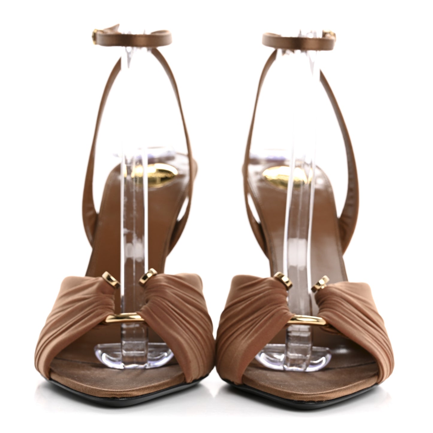 Mesh Calfskin Ruched Lola Sandals 39 Dark Cappuccino