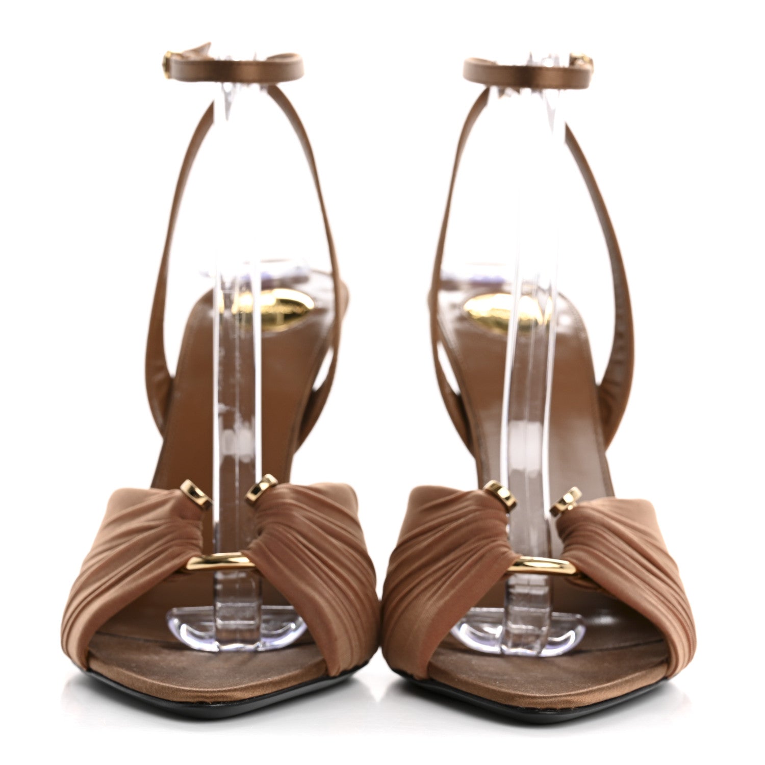 Saint Laurent Mesh Calfskin Ruched Lola Sandals 39 Dark Cappuccino 3 of 9