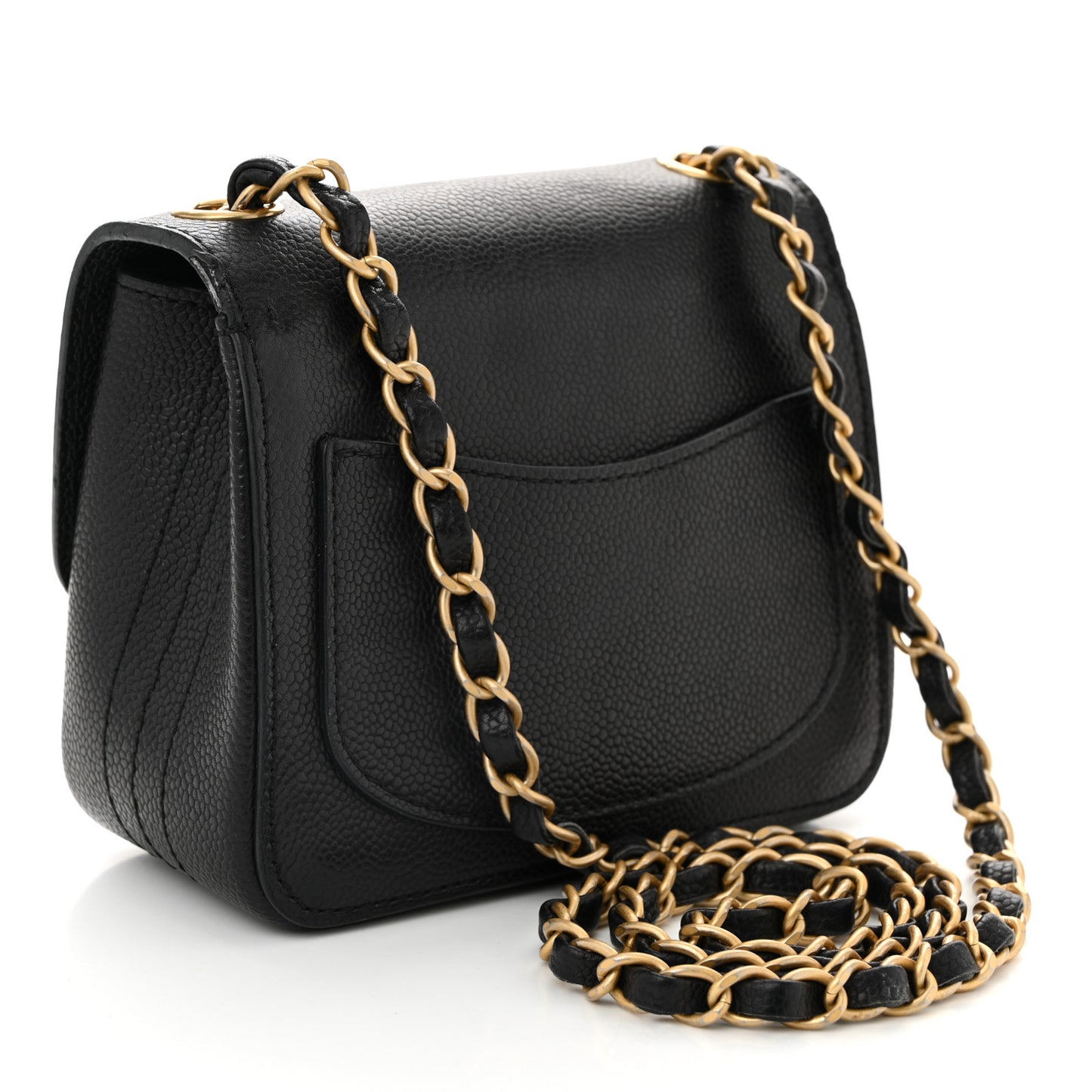 Grained Calfskin Mini Square Classic Pure Flap Black