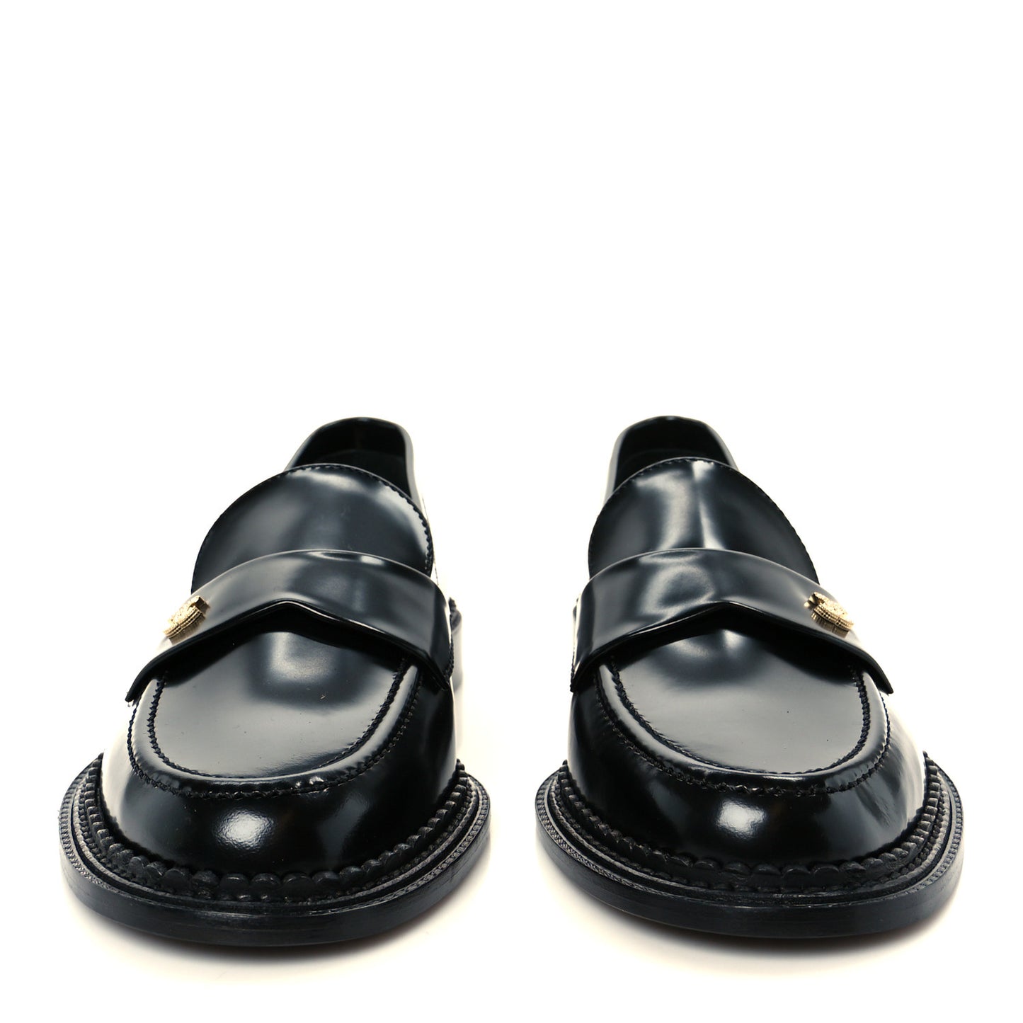 Shiny Calfskin Pearl CC Loafers 39.5 Black
