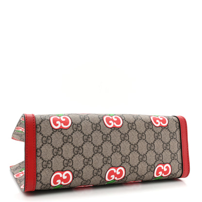Gucci GG Supreme Monogram Apple Small Padlock Tote Beige Multicolor Lobster Red 4 of 13