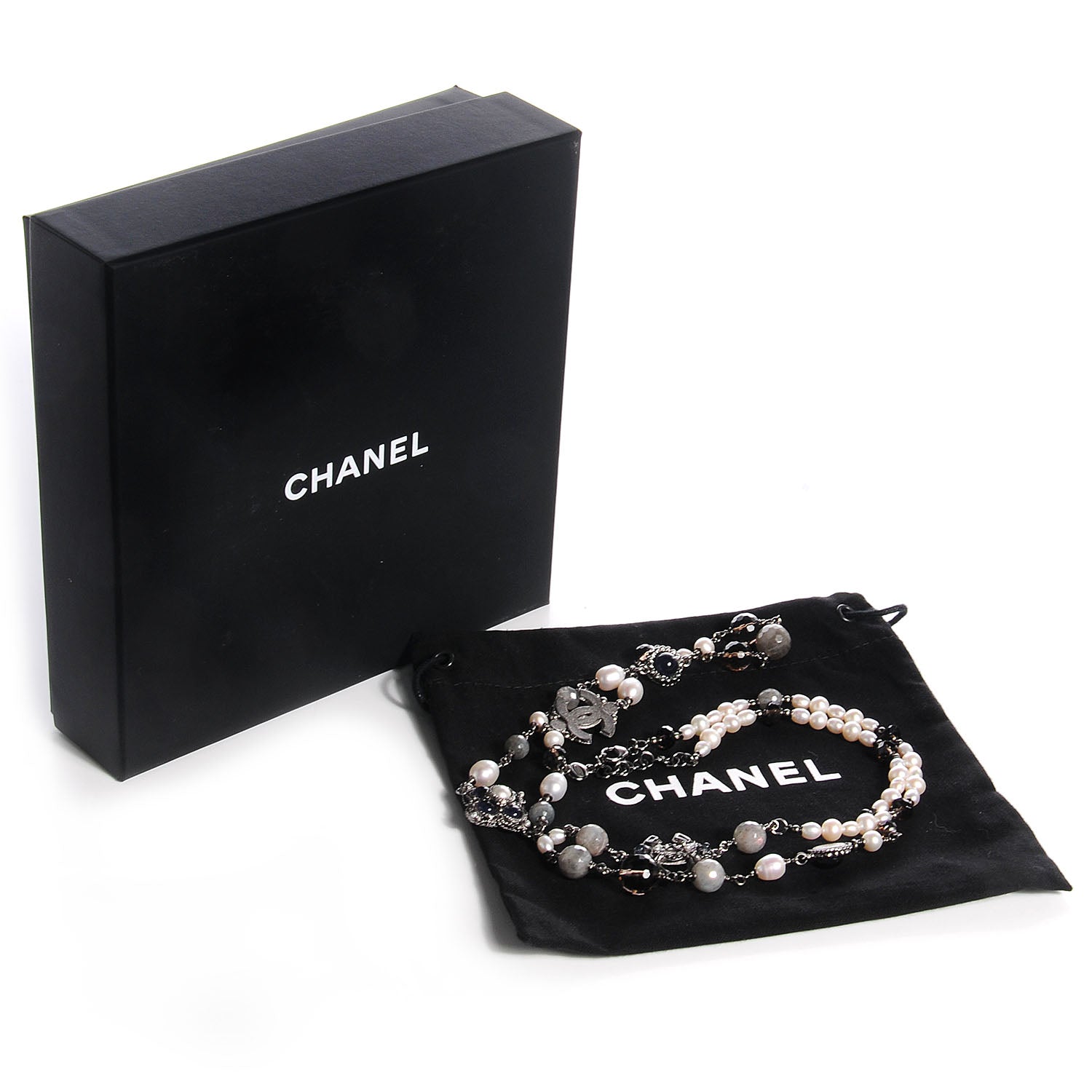 Chanel Beaded CC Pearl Long Necklace Ruthenium 7 of 7