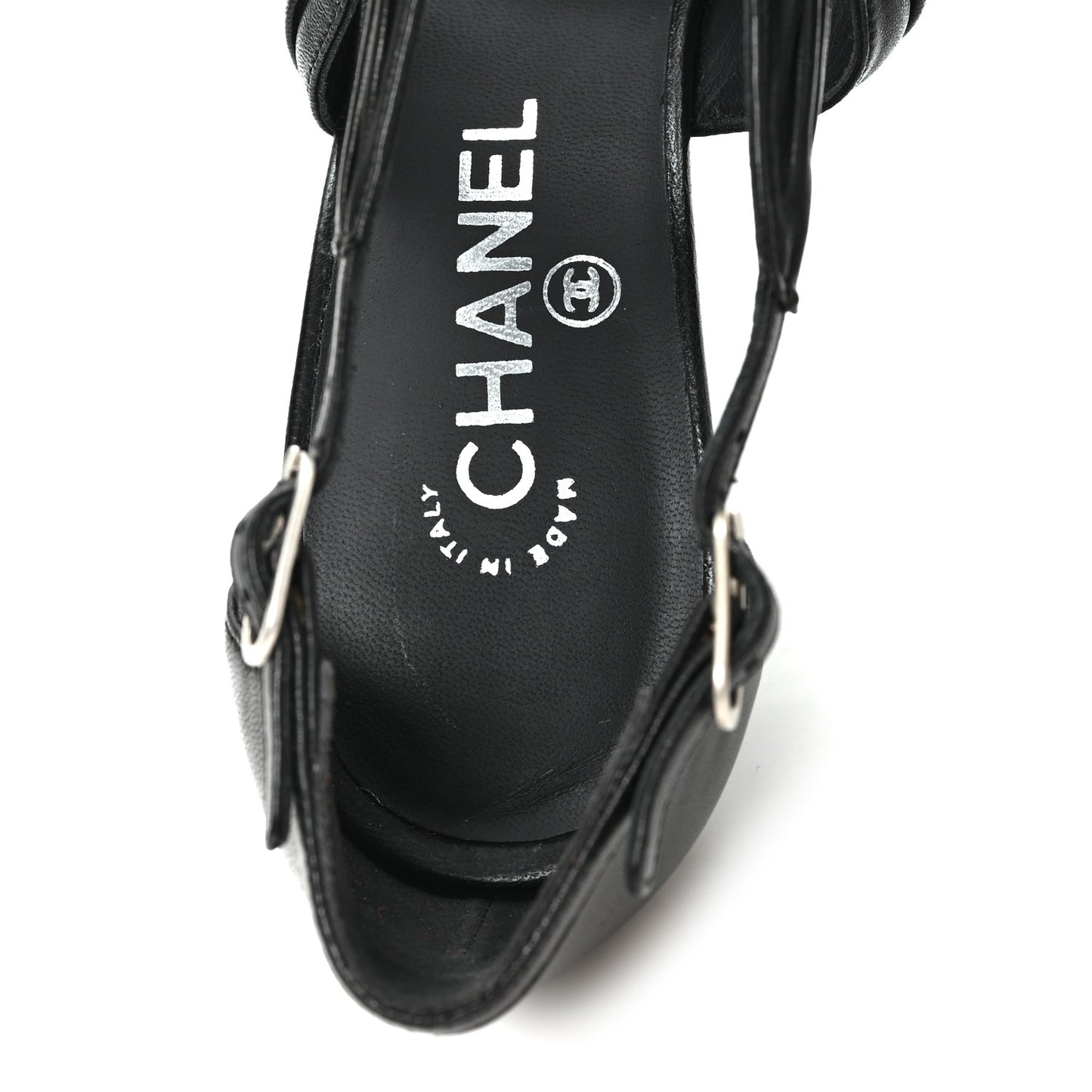 Calfskin Camellia Sandals 39.5 Black