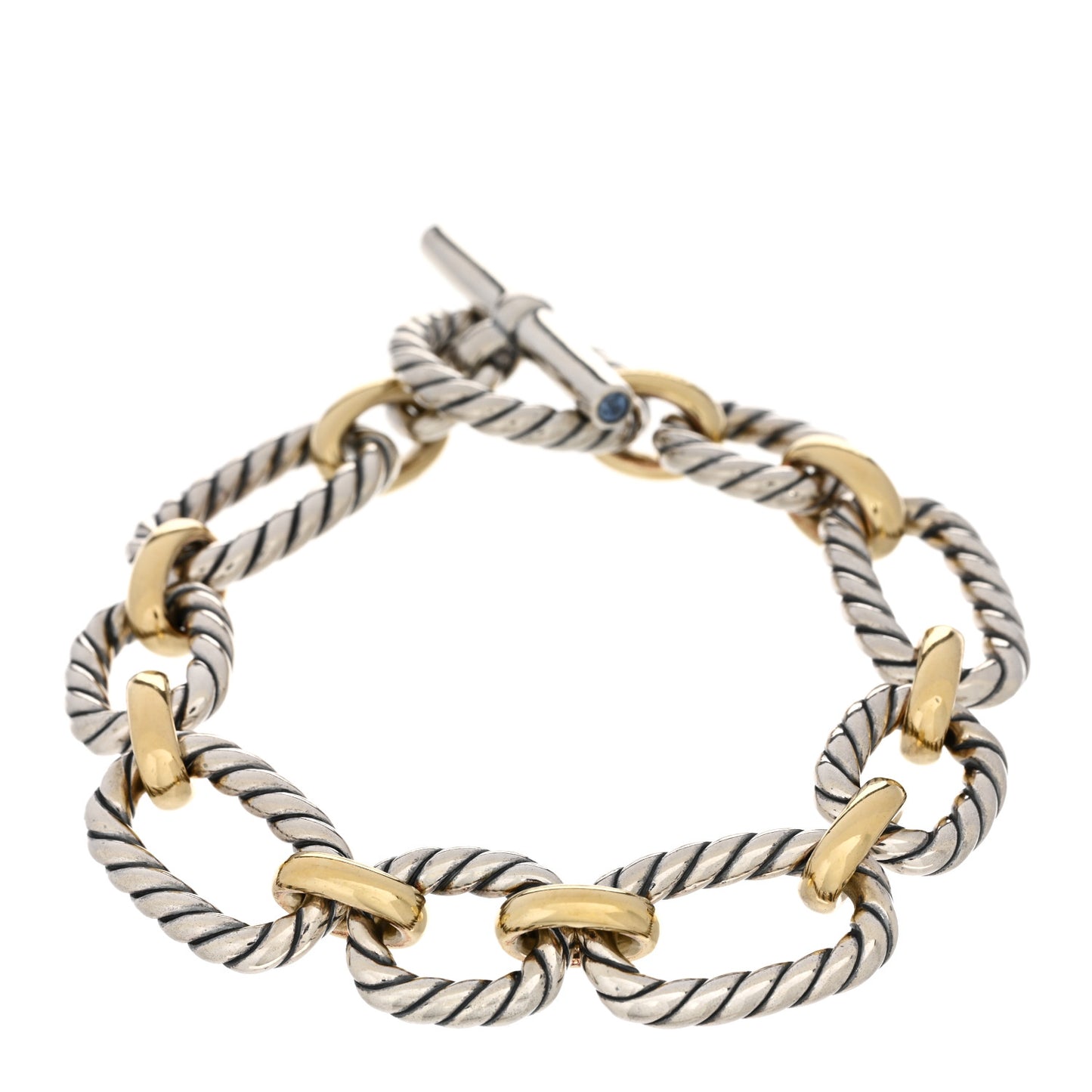 Sterling Silver 18K Yellow Gold Blue Sapphire Cushion Link Bracelet