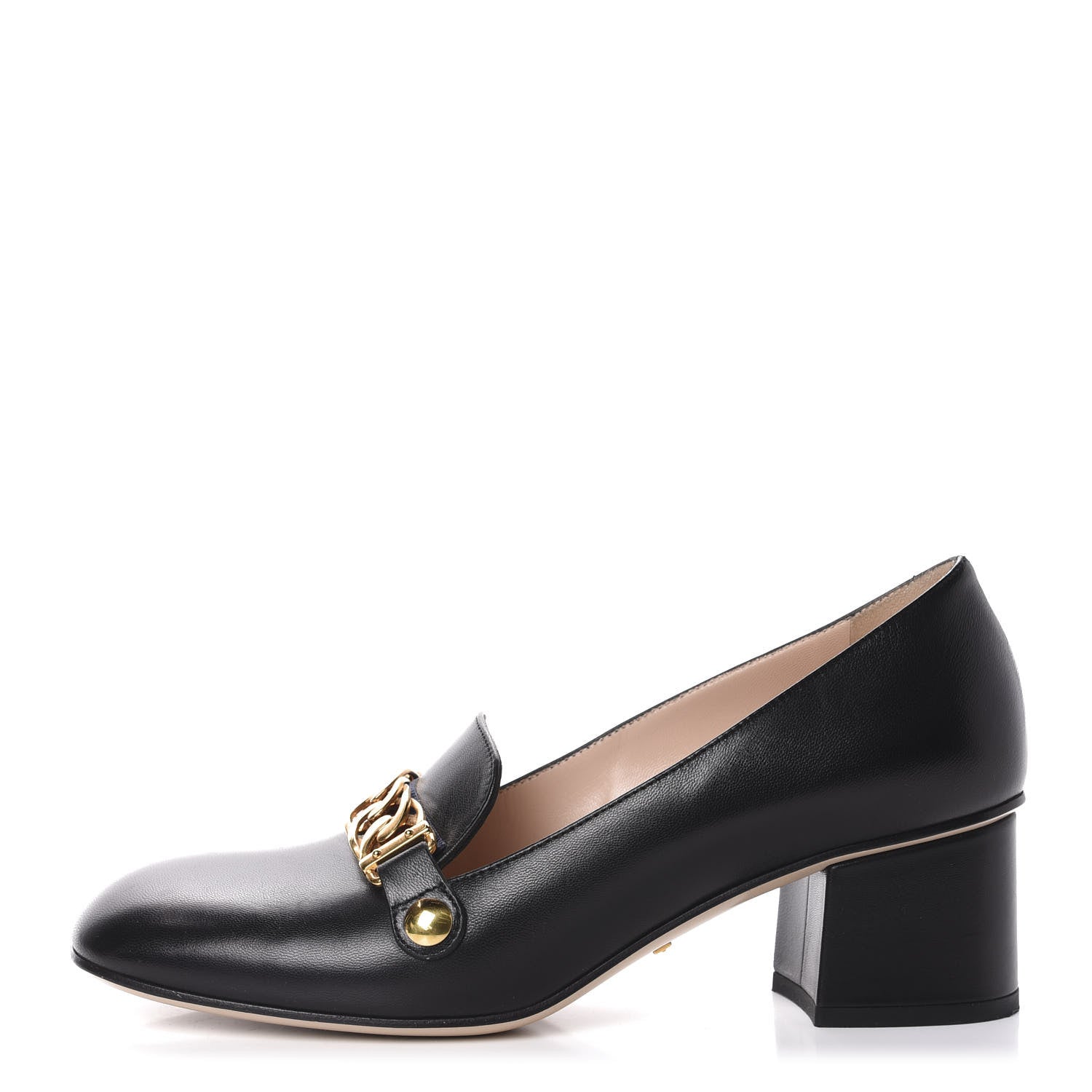 Gucci Malaga Kid Sylvie Web Chain Mid Heel Loafers 38 Black 1 of 10